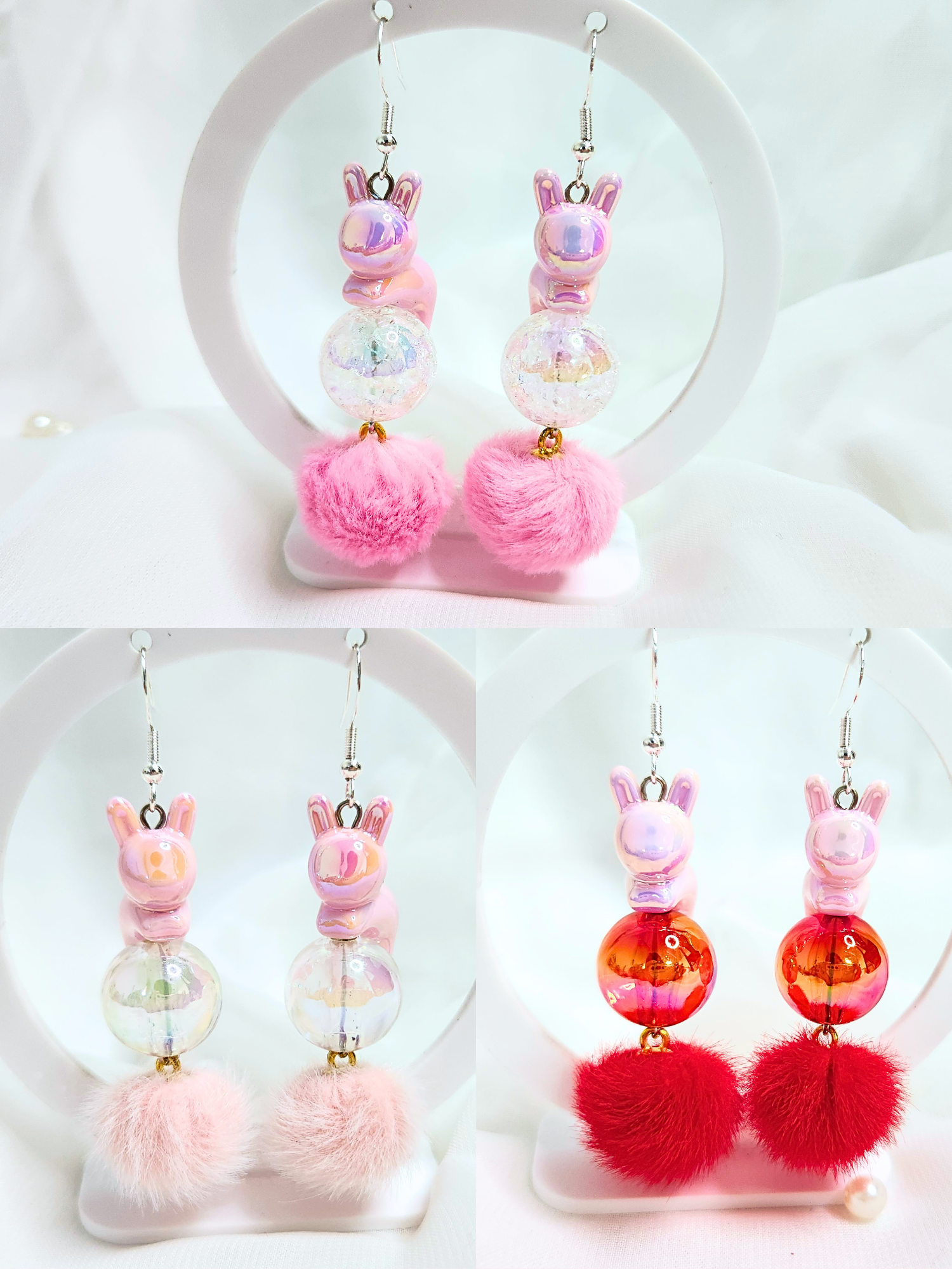 • Boucles d'oreilles • Lapins Roses
