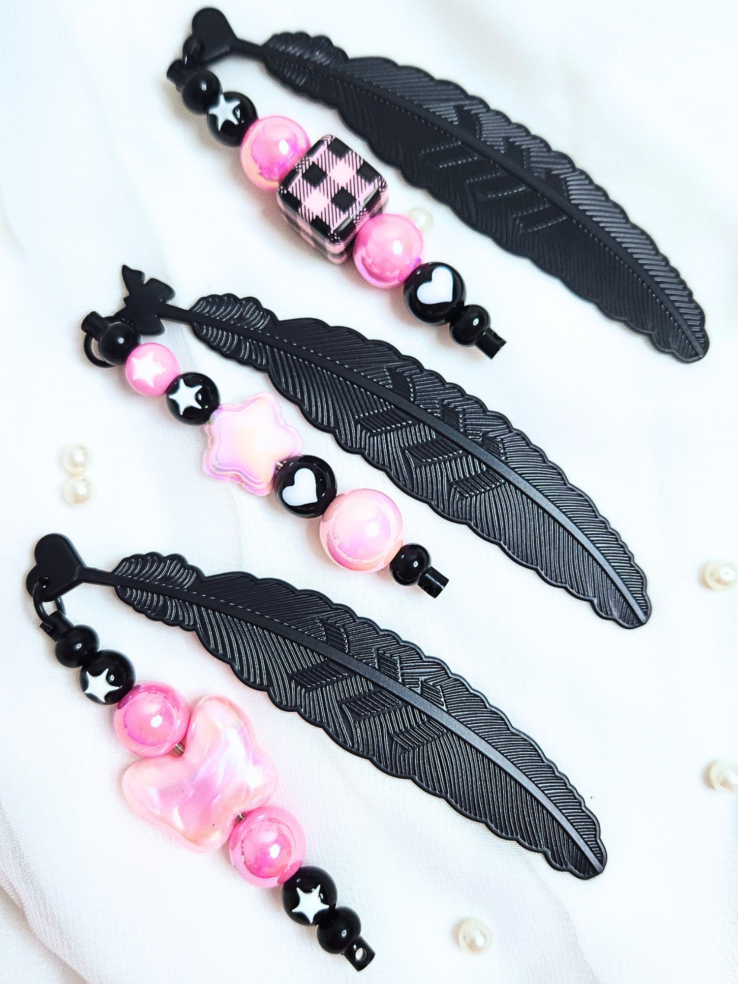• Marque-page • Plume Black&Pink
