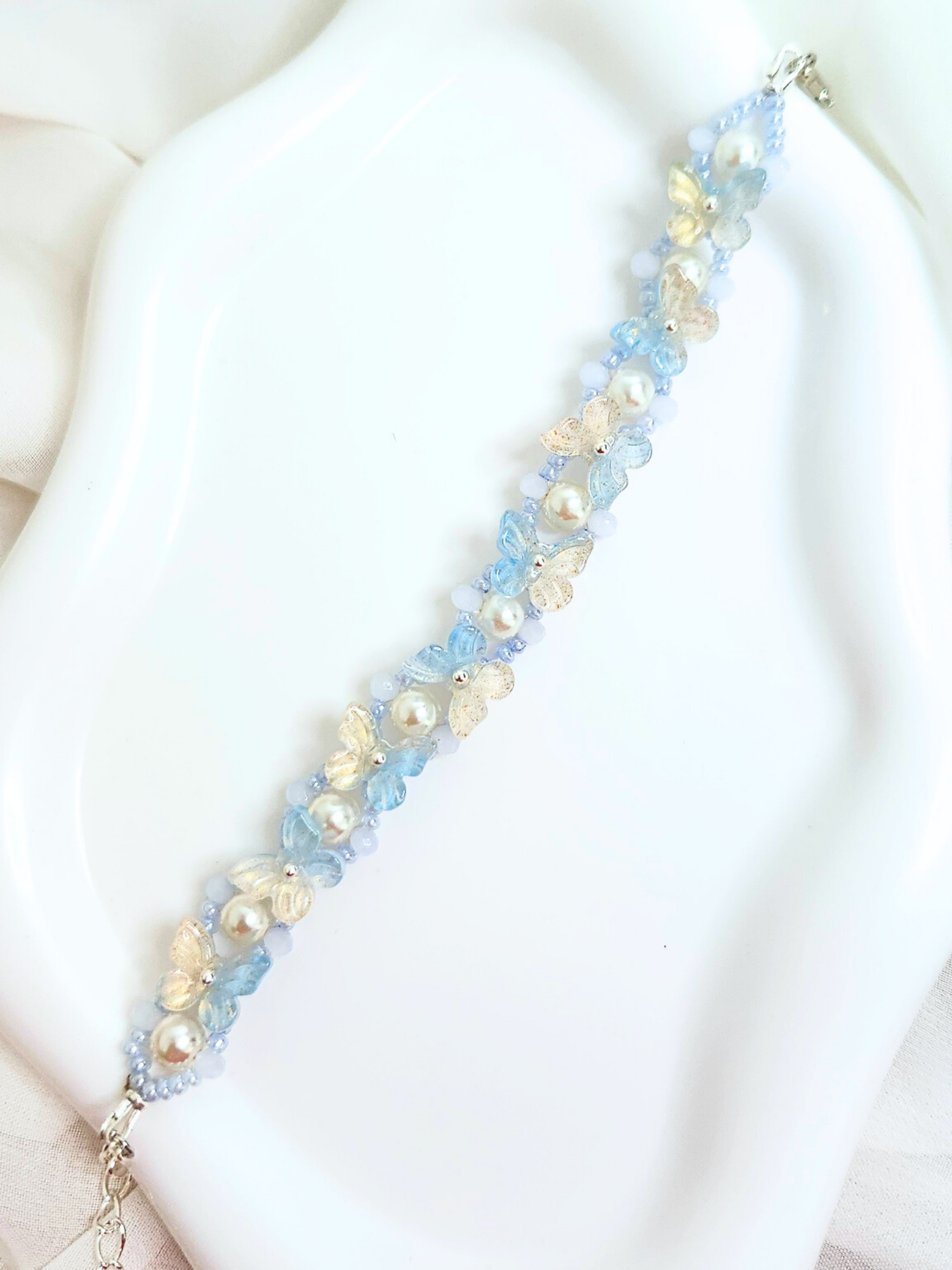 • Bracelet Simple • Papillons Bleu Perlé